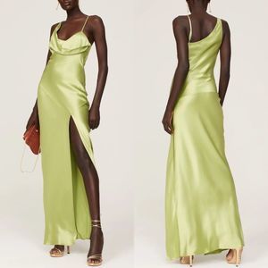 NICHOLAS Duna Gown Womens 6 Green Satin Sleeveless Front Drape High Slit